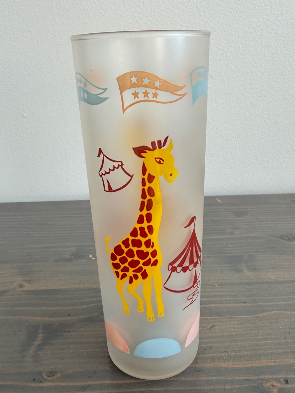Vintage Libbey "Circus Days" Tom 🦒Collins frosted glass tumbler - giraffe